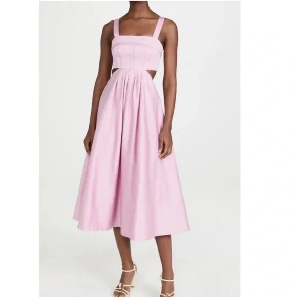 Aje Frequency Midi Dress Women’s Size 0 Cutout Cotton Pink - Picture 2 of 12
